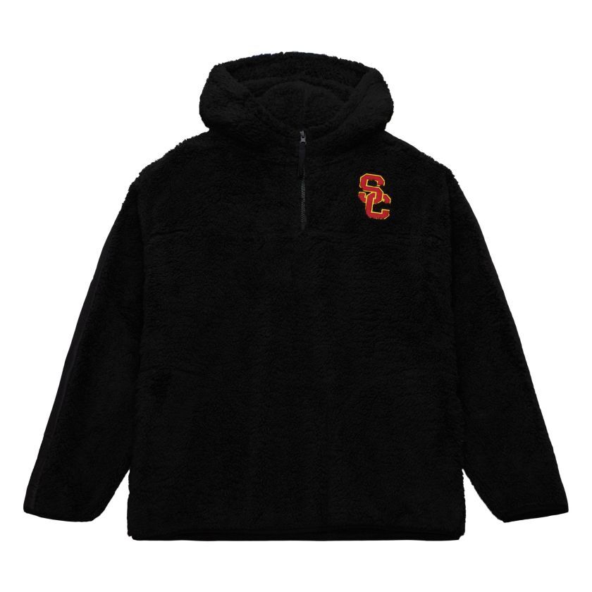 USC Trojans Black 1/4-zip Polar Fleece Hooded Sweatshirt